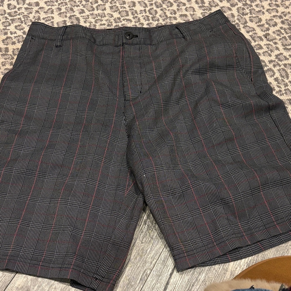 adidas Men's Black and Red Plaid Shorts